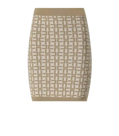 Elisabetta Franchi Monogram Butter Beige Knitted Skirt In Brown