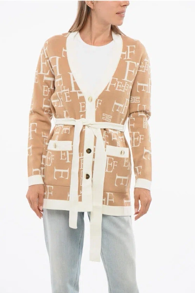 Elisabetta Franchi Monogram Cardigan With Belt In Multi