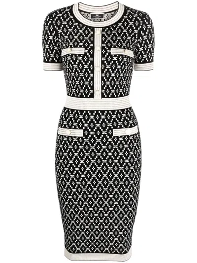 Elisabetta Franchi Monogram Diamond-print Knitted Dress In Multi