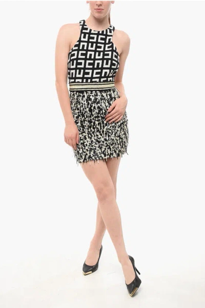 Elisabetta Franchi Monogram Dress With Sequined Skirt In Black