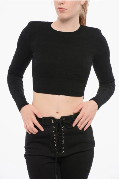 Elisabetta Franchi Monogram Fabric Crop Sweater In Black