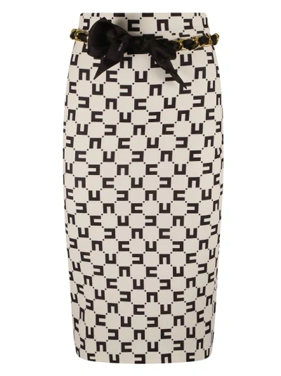 Elisabetta Franchi Monogram High-waisted Skirt In Grey