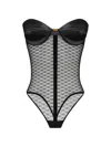 Elisabetta Franchi Shoulder Bare Bodysuit Mesh Panel Geometric In Black