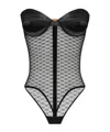 Elisabetta Franchi Shoulder Bare Bodysuit Mesh Panel Geometric In Black