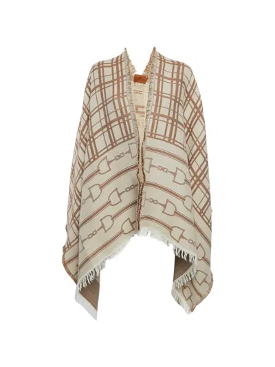 Pre-owned Elisabetta Franchi Monogram Jacquard Cape In Neutral