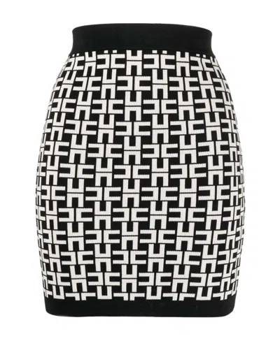 Elisabetta Franchi Monogram-jacquard Ribbed Mini Skirt In Black