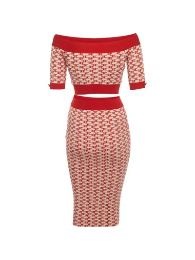 Pre-owned Elisabetta Franchi Monogram Jacquard Set In Red
