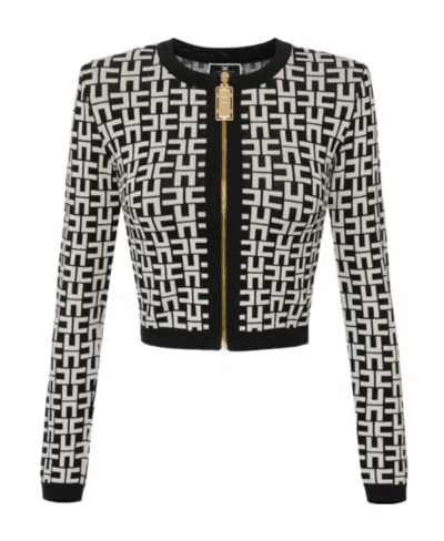 ELISABETTA FRANCHI ELISABETTA FRANCHI MONOGRAM-JACQUARD ZIPPED CARDIGAN