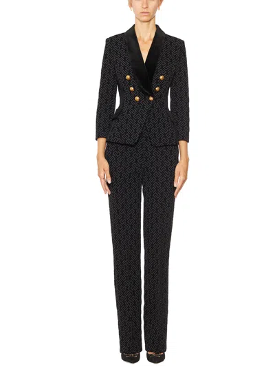 Elisabetta Franchi Monogram Lined Double-breasted Black Jacket With Gold Buttons