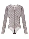 Elisabetta Franchi Bodysuit In Jacquard Tulle Fabric With Diamonds In Brown