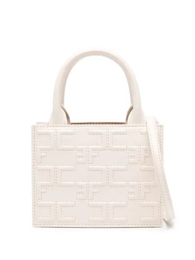 Elisabetta Franchi Logo Charm Mini Tote Bag In White