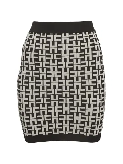 Pre-owned Elisabetta Franchi Monogram Mini Skirt In White