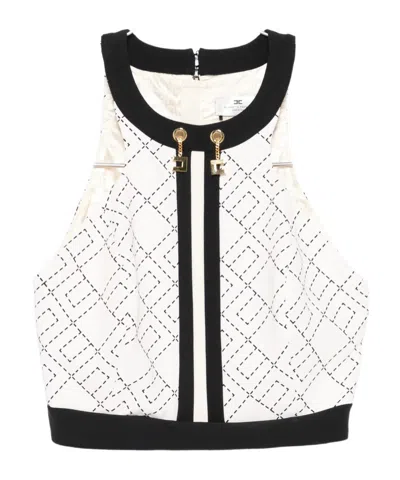 ELISABETTA FRANCHI MONOGRAM-PATTERN HALTERNECK TOP