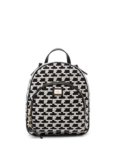 Elisabetta Franchi Monogram-pattern Logo-plaque Backpack In Black