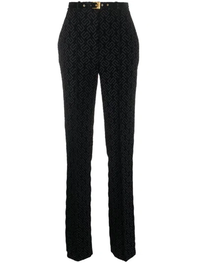 Elisabetta Franchi Monogram-pattern Straight-leg Trousers In Black