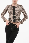 Elisabetta Franchi Monogram Patterned Crop Blazer In Black