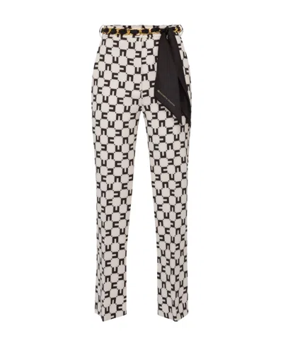 Elisabetta Franchi Monogram-print Bootcut Trousers In White