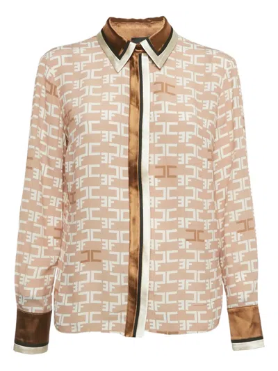 Pre-owned Elisabetta Franchi Monogram Print Buttoned Blouse In Neutral