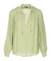 Elisabetta Franchi Printed Chain Detail V-neck Tops In Green