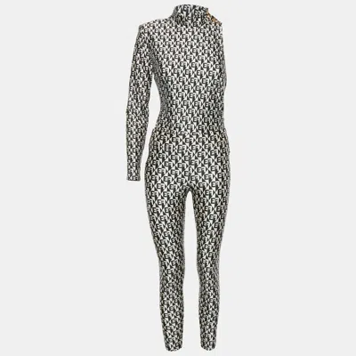 Elisabetta Franchi Monogram Print Jersey Bodysuit And Leggings Set M/l In Black