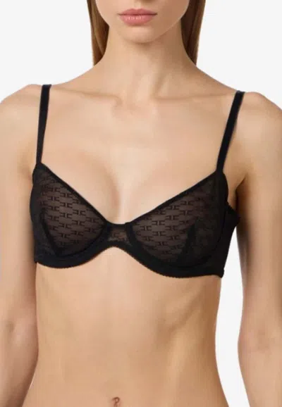 Elisabetta Franchi Monogram Transparent Bra In Black