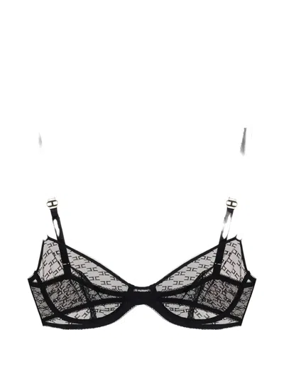 Elisabetta Franchi Monogram Tulle Bra In Black