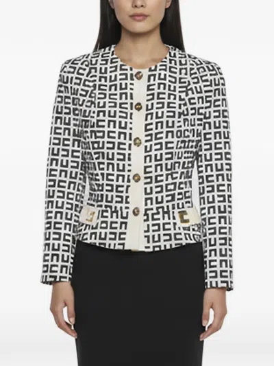 Pre-owned Elisabetta Franchi Monogram-pattern Crepe Blazer In White