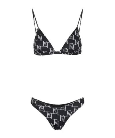 Elisabetta Franchi Monogram-print Bikini Set In Black