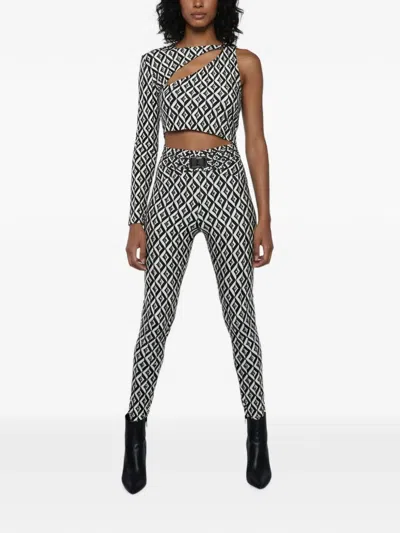 Pre-owned Elisabetta Franchi Monogram-print One-shoulder Jumpsuit In Black