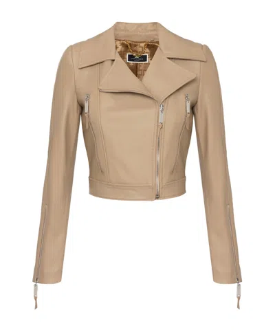 Elisabetta Franchi Motorcycle Leather Jacket In Nude | ModeSens