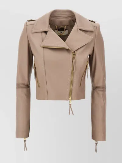 Elisabetta Franchi "motorcycle" Nail With Epaulettes And Gold-tone Hardware In Neutral