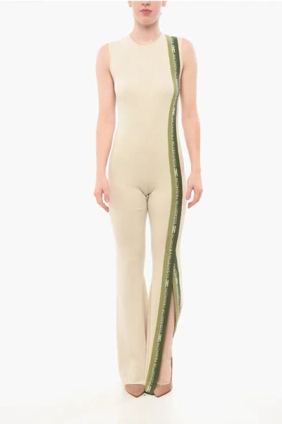 Elisabetta Franchi Moves Knitted Jumpsuit With Ankle Splits In Neutral