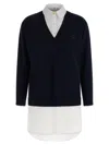 Elisabetta Franchi Dress With Contrast Collar And V-neckline In Blue