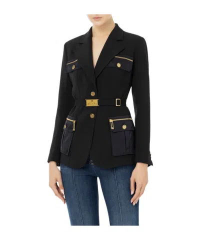 Elisabetta Franchi Multi-pockets Utilitarian Blazer In Black