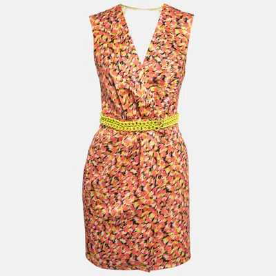 Pre-owned Elisabetta Franchi Multicolor Crepe Detailed Waist Wrap Mini Dress M