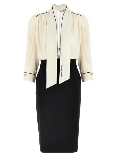 ELISABETTA FRANCHI MULTICOLOR GEORGETTE CREPE MIDI DRESS