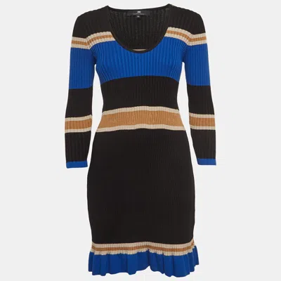 Pre-owned Elisabetta Franchi Multicolor Striped Rib Knit Long Sleeve Midi Dress M