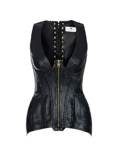 Elisabetta Franchi Nappa Leather Bustier-style Waistcoat In Black