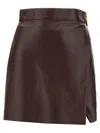 Elisabetta Franchi Leather Wrap Miniskirt Gold-tone Hardware In Brown