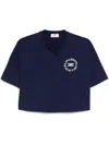 Elisabetta Franchi Cropped Logo-print Crew Neck T-shirt In Navy Blue
