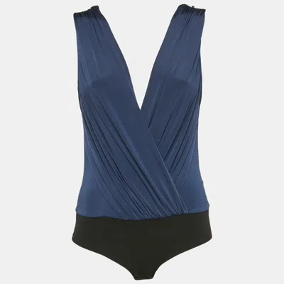 Pre-owned Elisabetta Franchi Navy Blue Jersey Sleeveless Bodysuit S