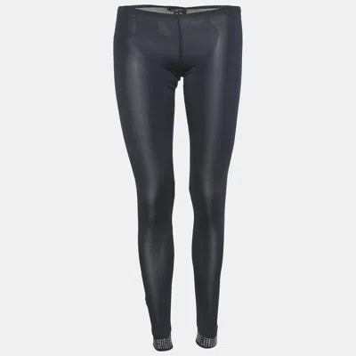 Pre-owned Elisabetta Franchi Navy Blue Jersey Studded Hem Leggings M