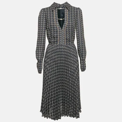 Pre-owned Elisabetta Franchi Navy Blue Printed Crepe Plisse Midi Dress M