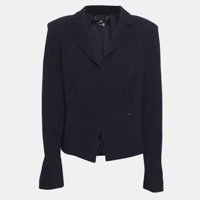 Pre-owned Elisabetta Franchi Navy Blue Stretch Crepe Blazer L