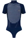 Elisabetta Franchi Navy Knit High Neck Bodysuit In Blue