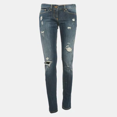 Pre-owned Elisabetta Franchi Nay Blue Distressed Denim Jeans S