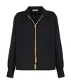 Elisabetta Franchi Sheer Fabric Collared Neck Gold Chain Long Sleeves In Black