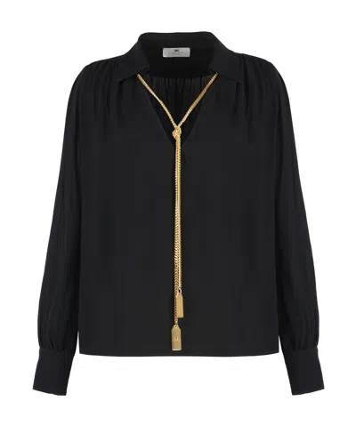 ELISABETTA FRANCHI ELISABETTA FRANCHI NECKLACE EMBELLISHED GEORGETTE BLOUSE