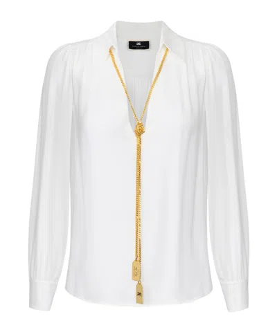 ELISABETTA FRANCHI ELISABETTA FRANCHI NECKLACE EMBELLISHED GEORGETTE BLOUSE