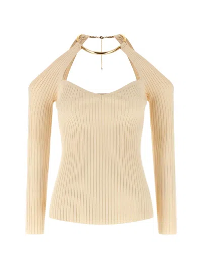 Elisabetta Franchi Necklace Sweater Sweaters And Cardigans Beige In Brown